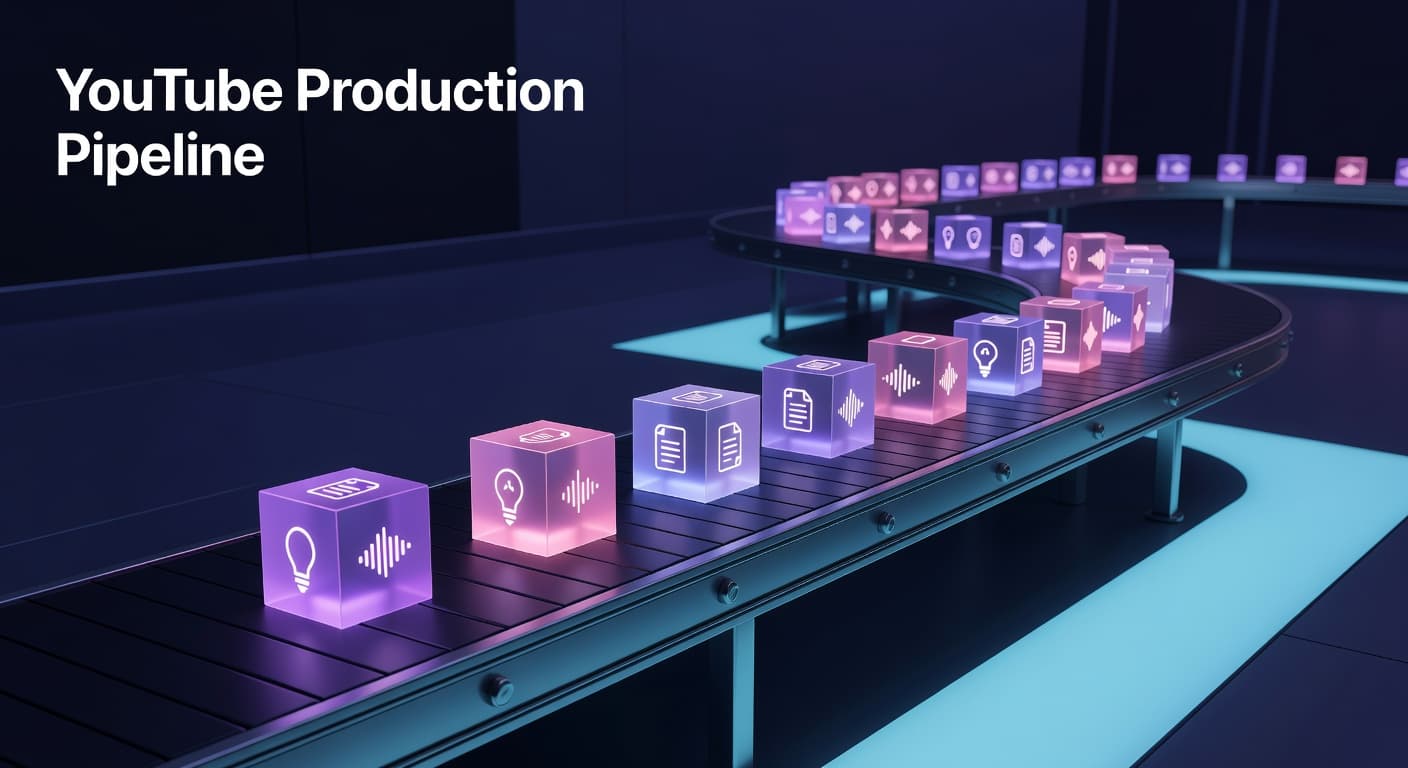 YouTube video production pipeline workflow diagram showing script to finished video stages without editing