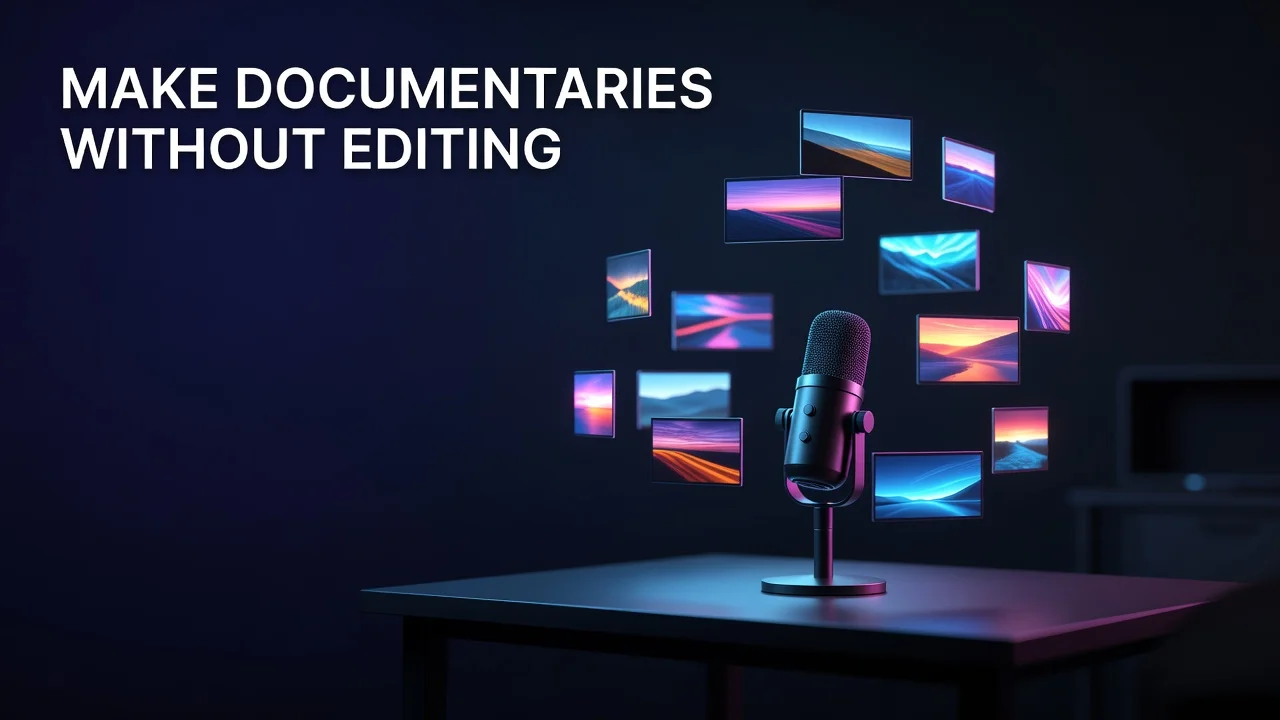 Faceless documentary-style YouTube video production workflow using narration and stock footage without editing skills