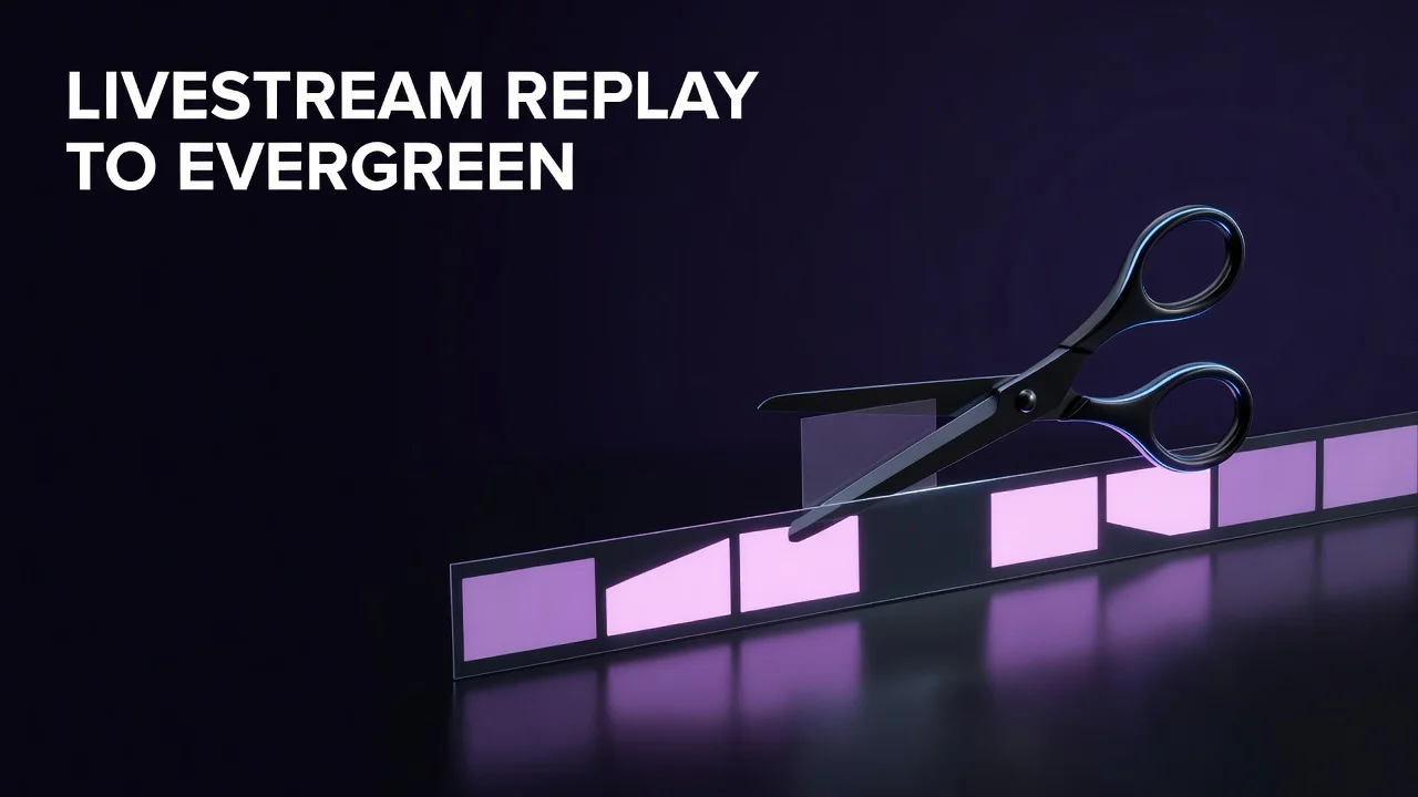 YouTube livestream replay being optimized into an evergreen video with chapters and a new thumbnail
