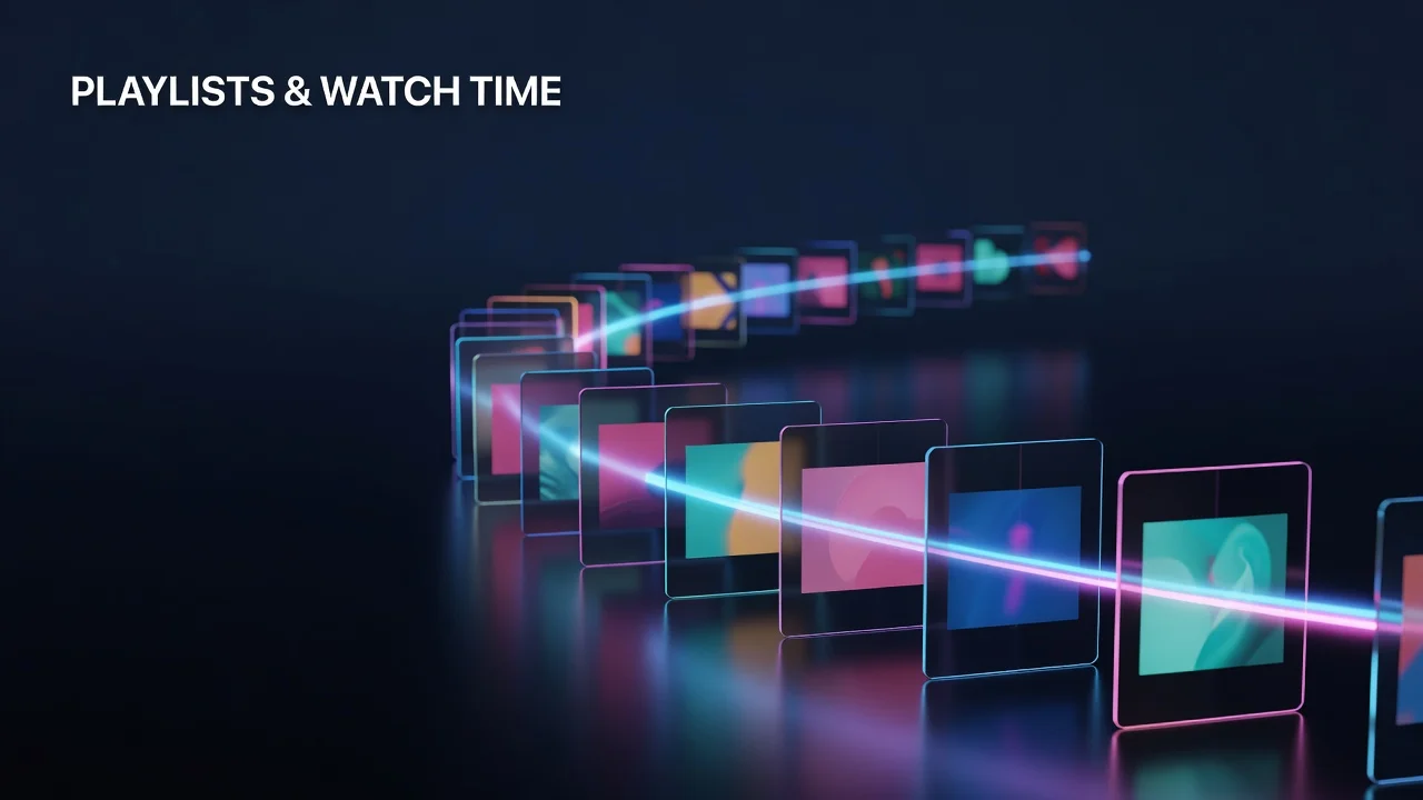 A creator organizing a YouTube playlist of themed videos to increase session watch time and algorithm reach
