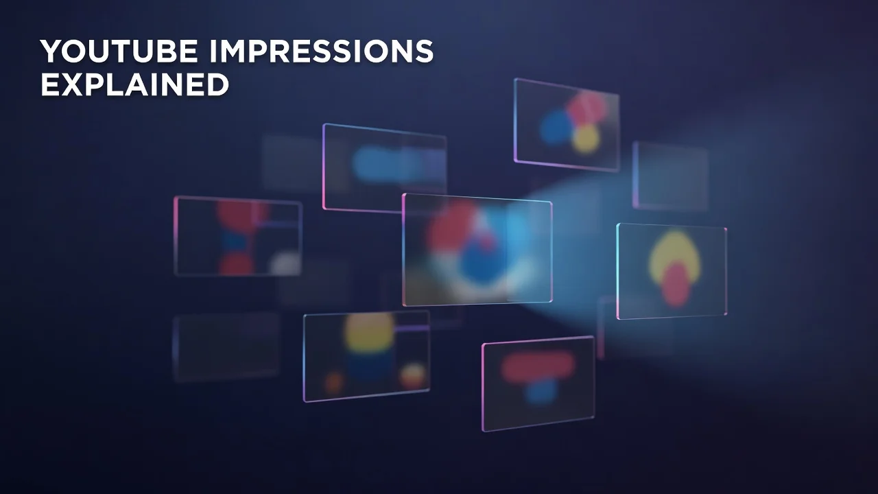 Creator reviewing YouTube Studio impressions and click-through rate data on a laptop dashboard