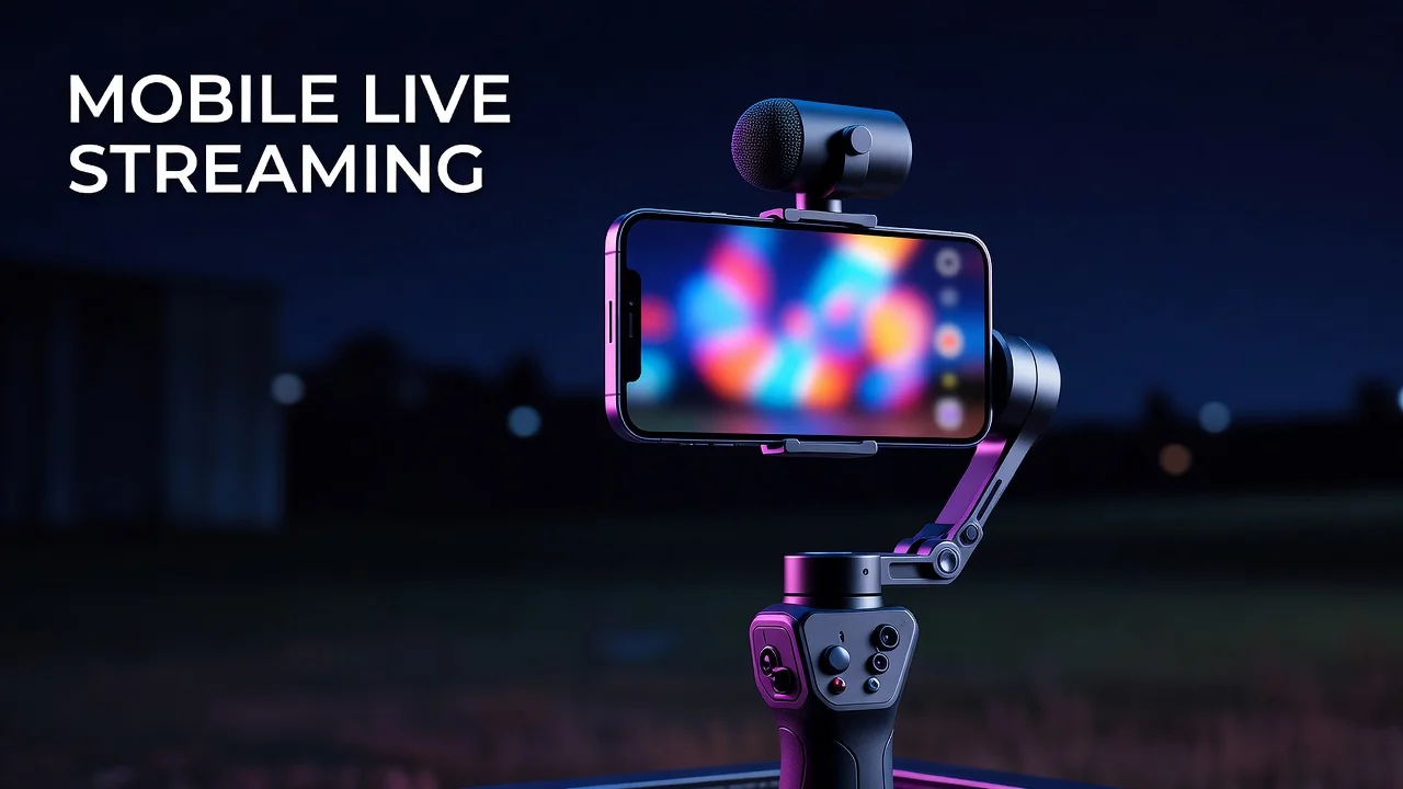 Creator live streaming to YouTube from a smartphone mounted on a tripod with live chat visible