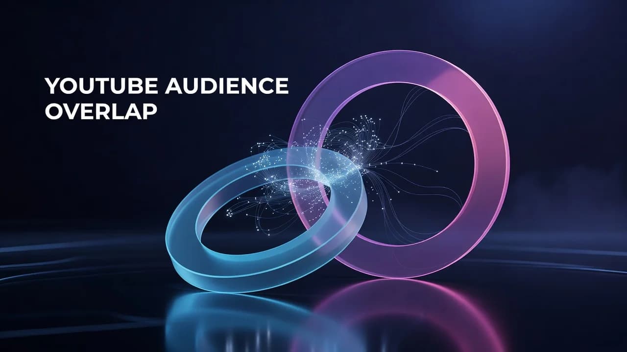 Diagram showing two YouTube channels sharing a common pool of viewers, illustrating audience overlap and suggested video recommendations