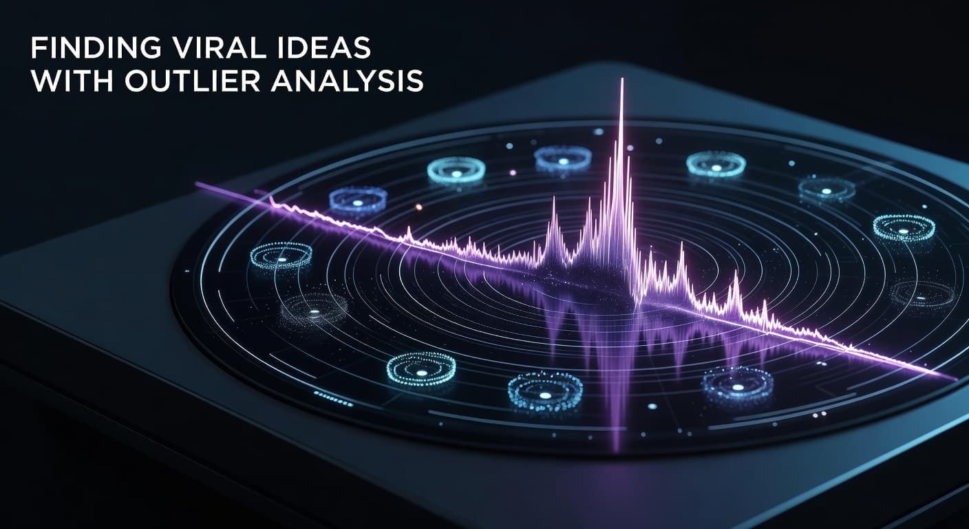 Creator analyzing competitor outlier videos on a data dashboard to generate viral YouTube video ideas