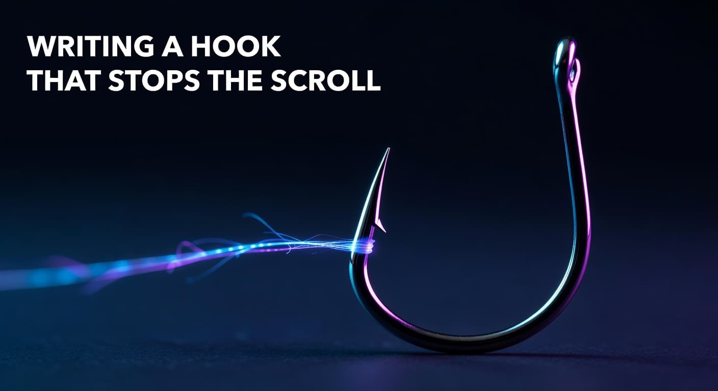 Creator writing a YouTube video hook script with retention analytics visible on a monitor