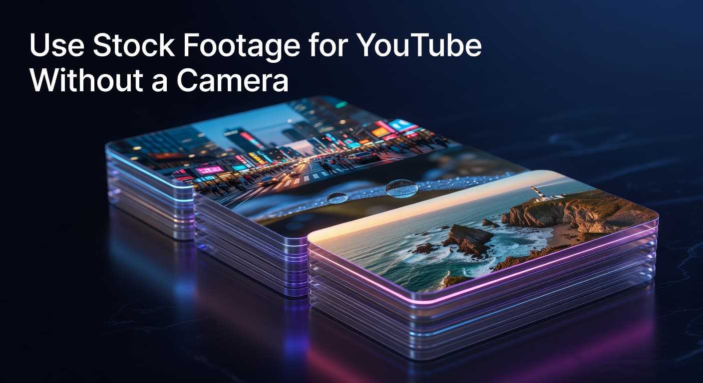 Creator building a faceless YouTube channel using royalty-free stock footage and a script-to-video workflow