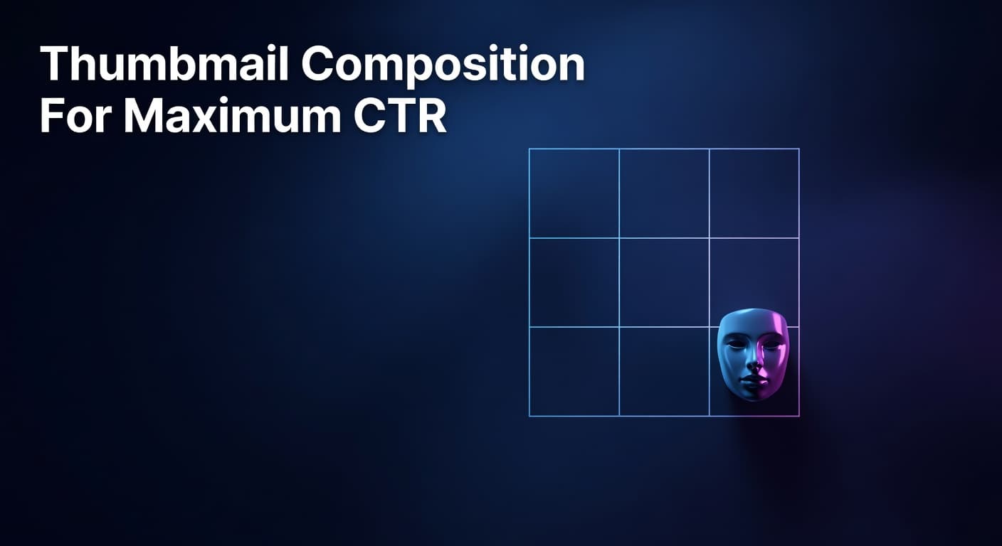 YouTube thumbnail composition grid showing visual hierarchy, focal point placement, and rule of thirds layout for higher CTR