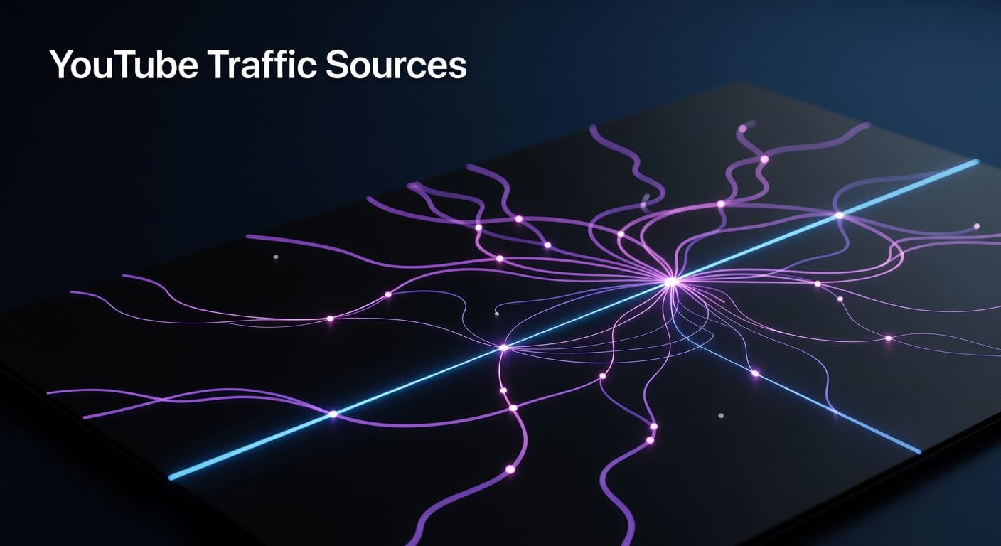 YouTube traffic sources analytics breakdown showing browse features, suggested videos, and search traffic data in YouTube Studio