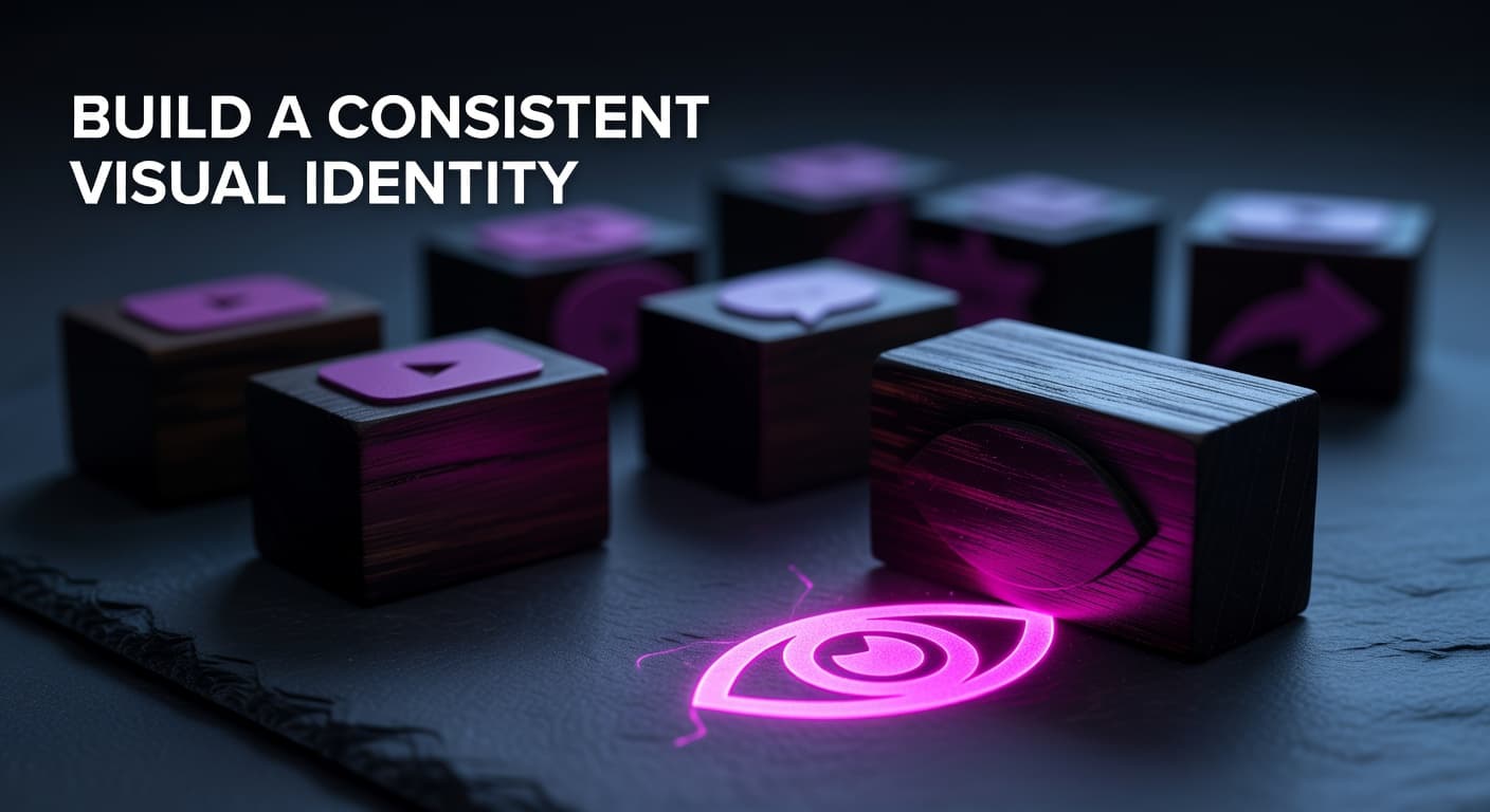 YouTube thumbnail visual identity system showing consistent brand colors, fonts, and layout templates across multiple video thumbnails