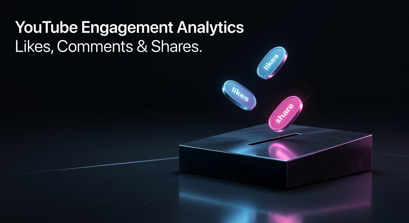 YouTube engagement analytics dashboard showing likes, comments, and shares metrics for channel growth