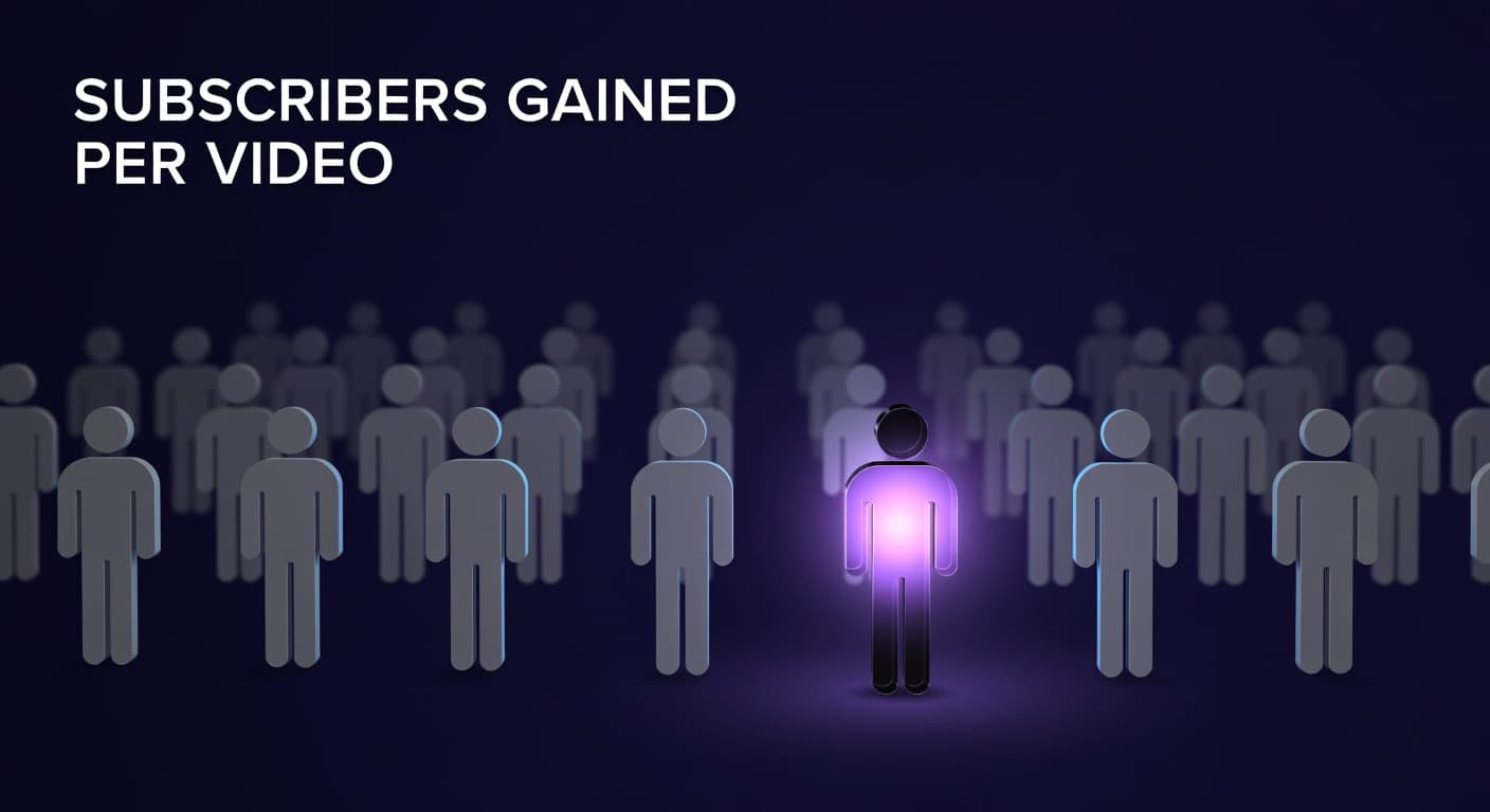 YouTube subscribers gained per video analytics dashboard showing subscriber conversion rate data by content type