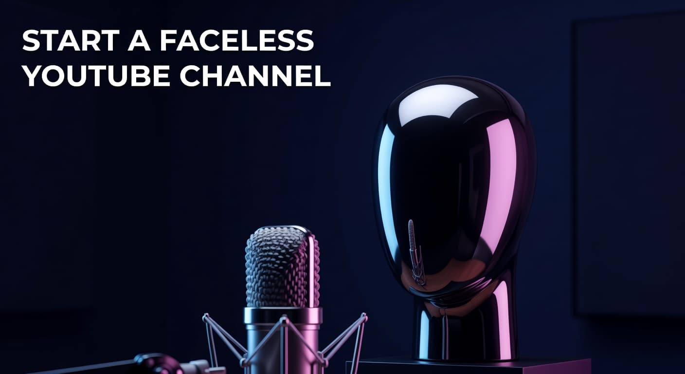 Creator setting up a faceless YouTube channel workflow using stock footage and voiceover tools