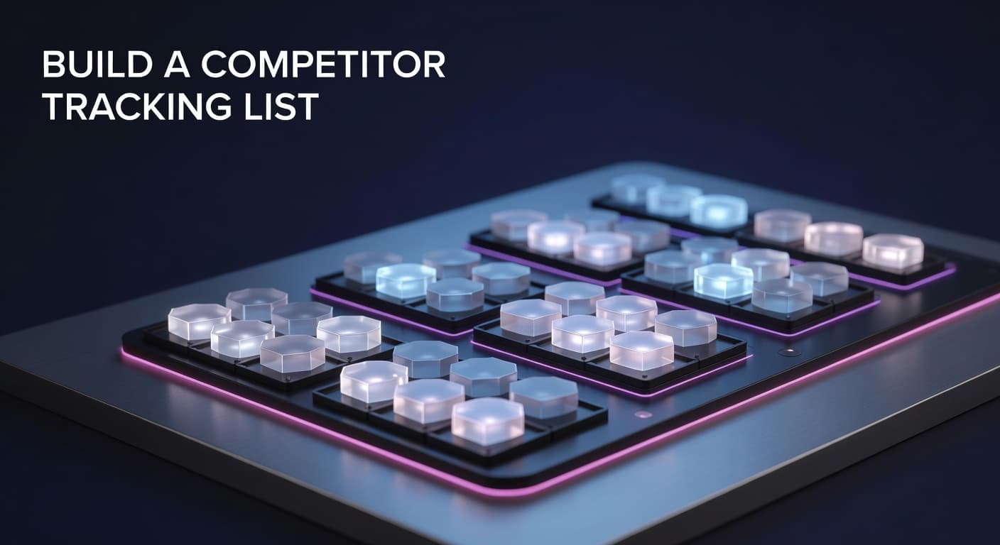 Creator building a YouTube competitor tracking list with channel data organized by category on a screen