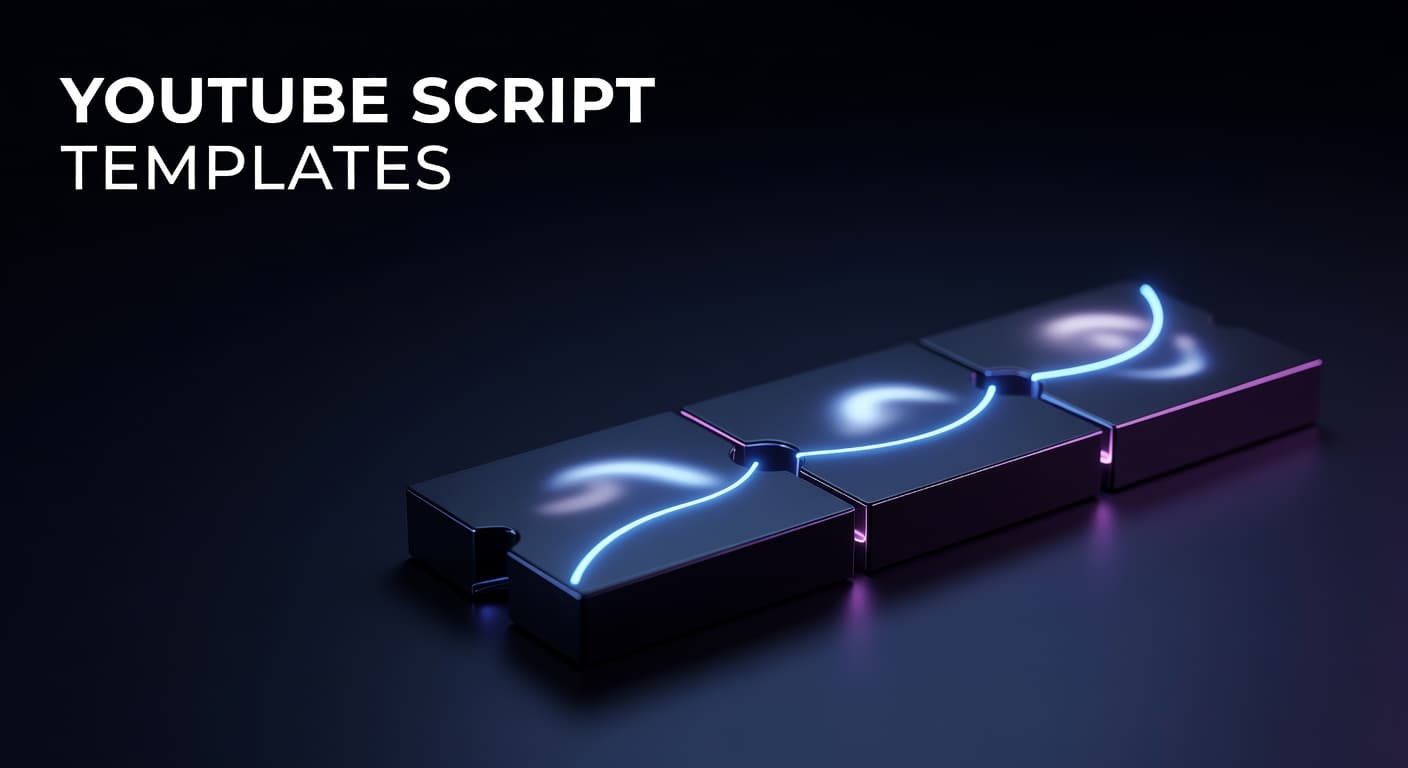 YouTube script template layout showing retention-focused sections for different video types