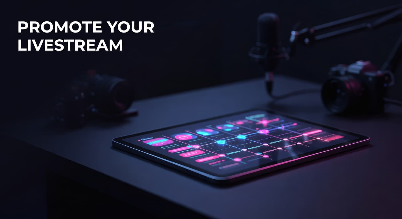 YouTube creator building pre-stream promotion strategy with community posts and scheduled live announcement