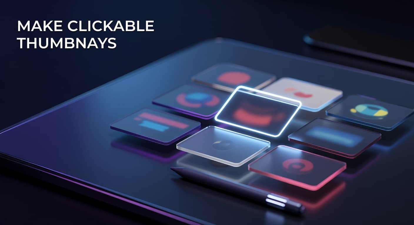 Creator building a YouTube thumbnail with design elements, text overlays, and composition guides on screen