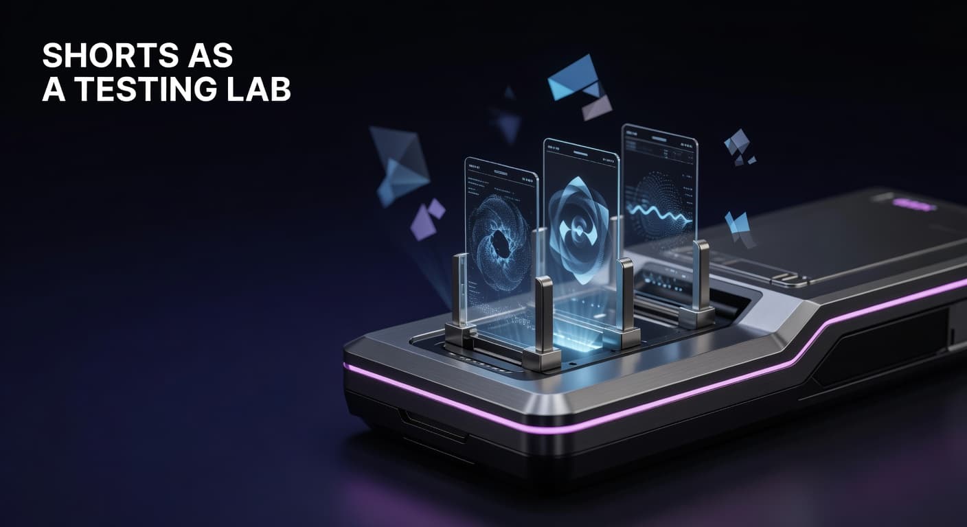 A creator reviewing YouTube Shorts analytics on a phone to identify viral long-form video ideas