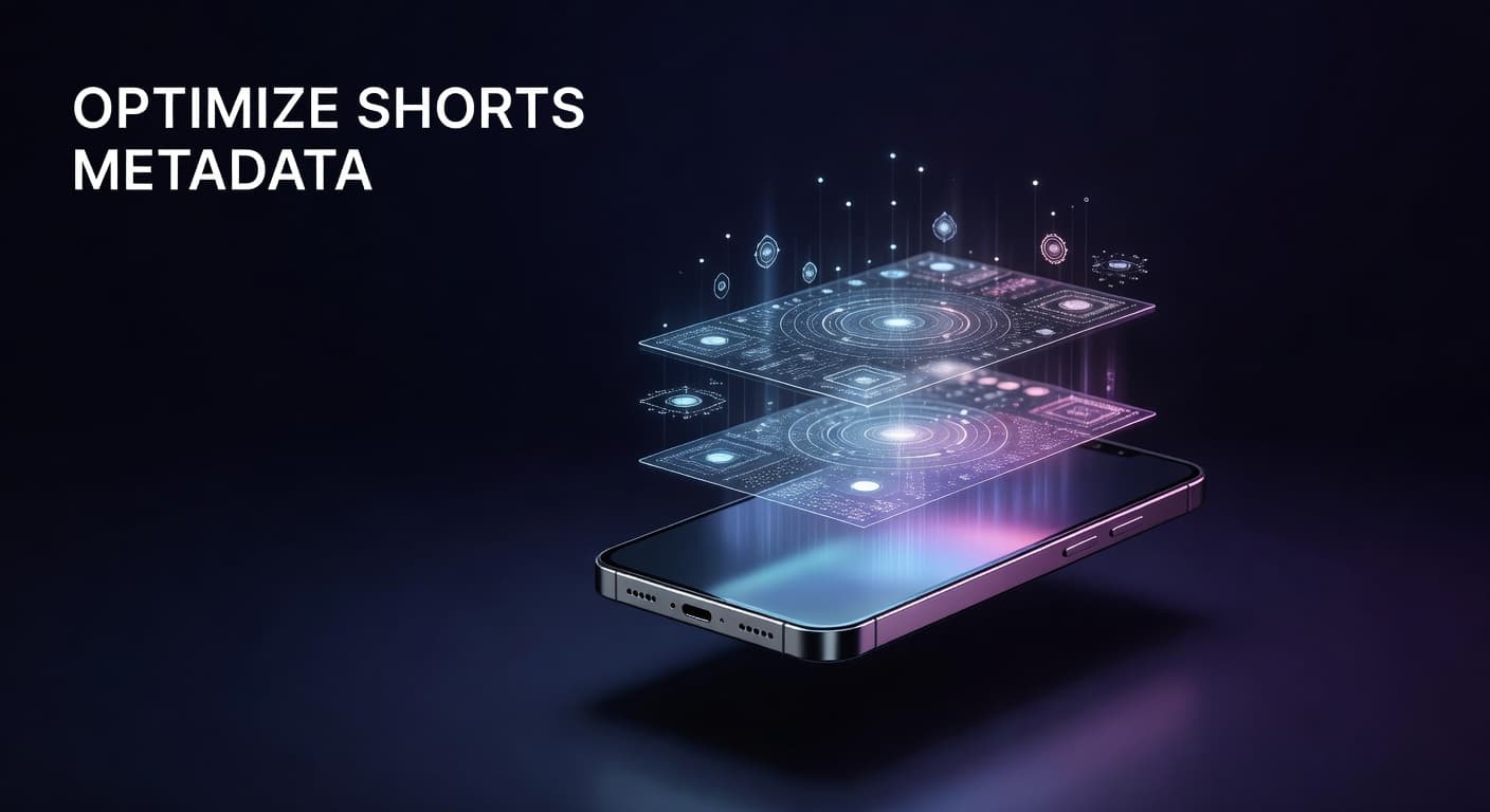 Creator optimizing YouTube Shorts metadata on a smartphone for maximum discoverability