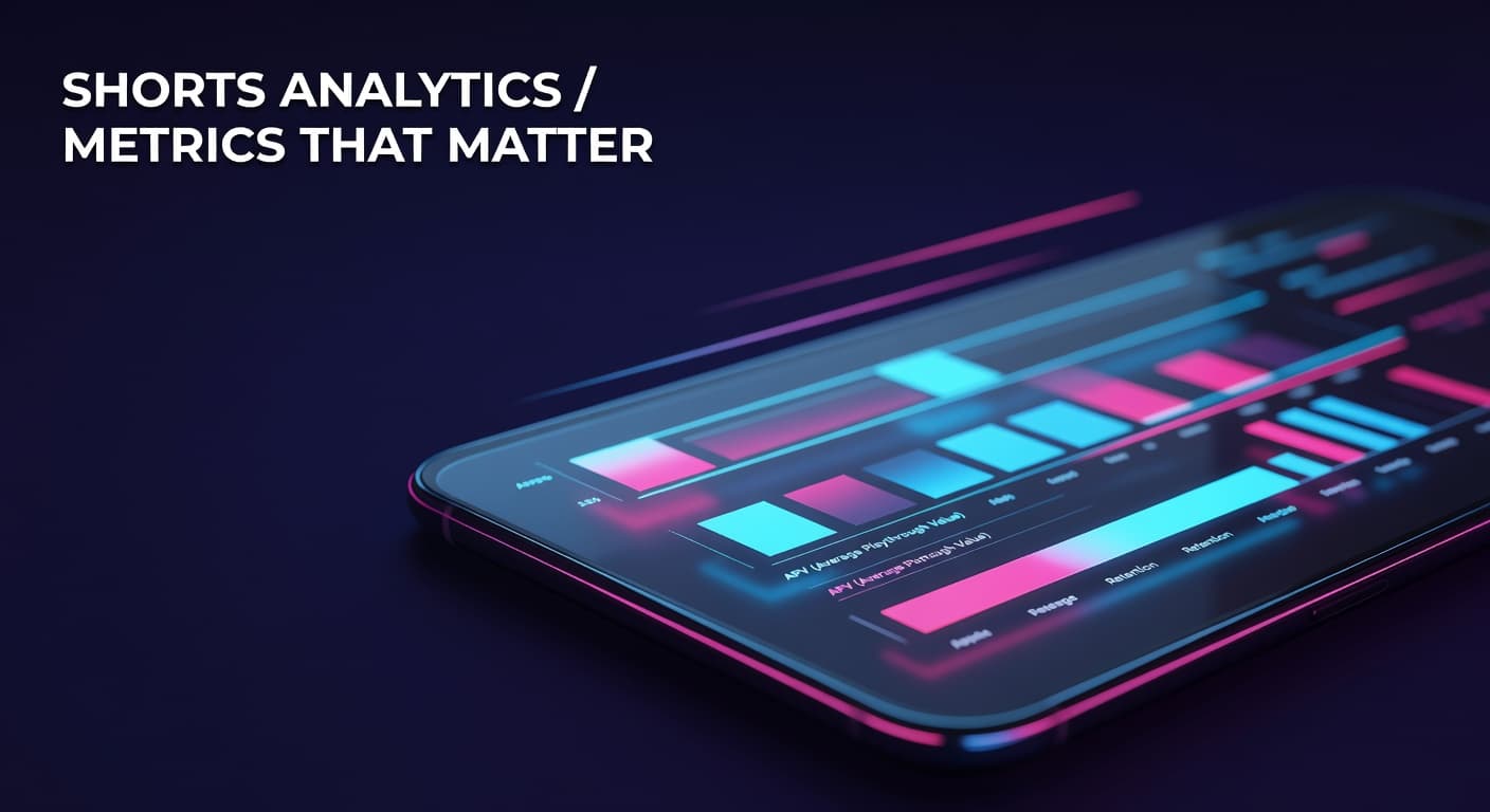 YouTube Shorts analytics dashboard showing swipe-away rate, retention curve, and key performance metrics for short-form video creators
