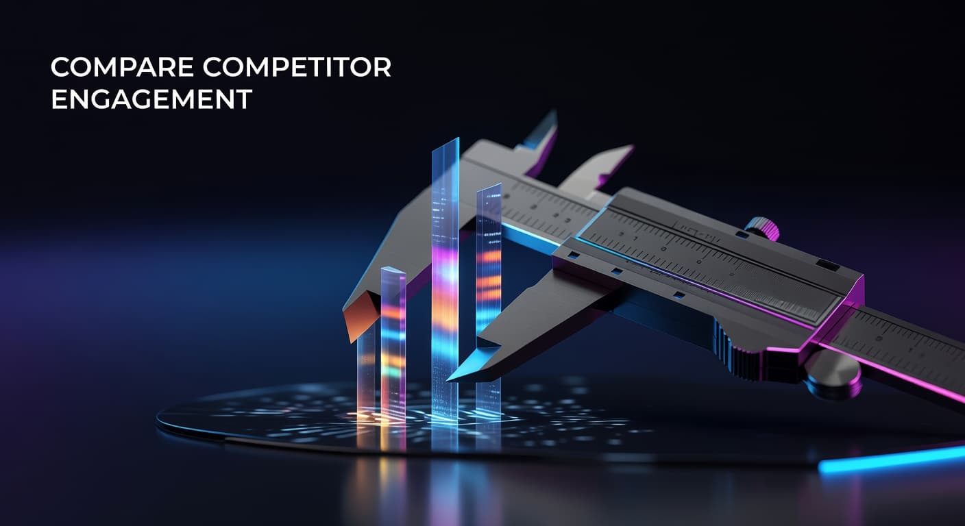 Side-by-side comparison of YouTube competitor engagement rate metrics showing likes, comments, and shares benchmarked across channels