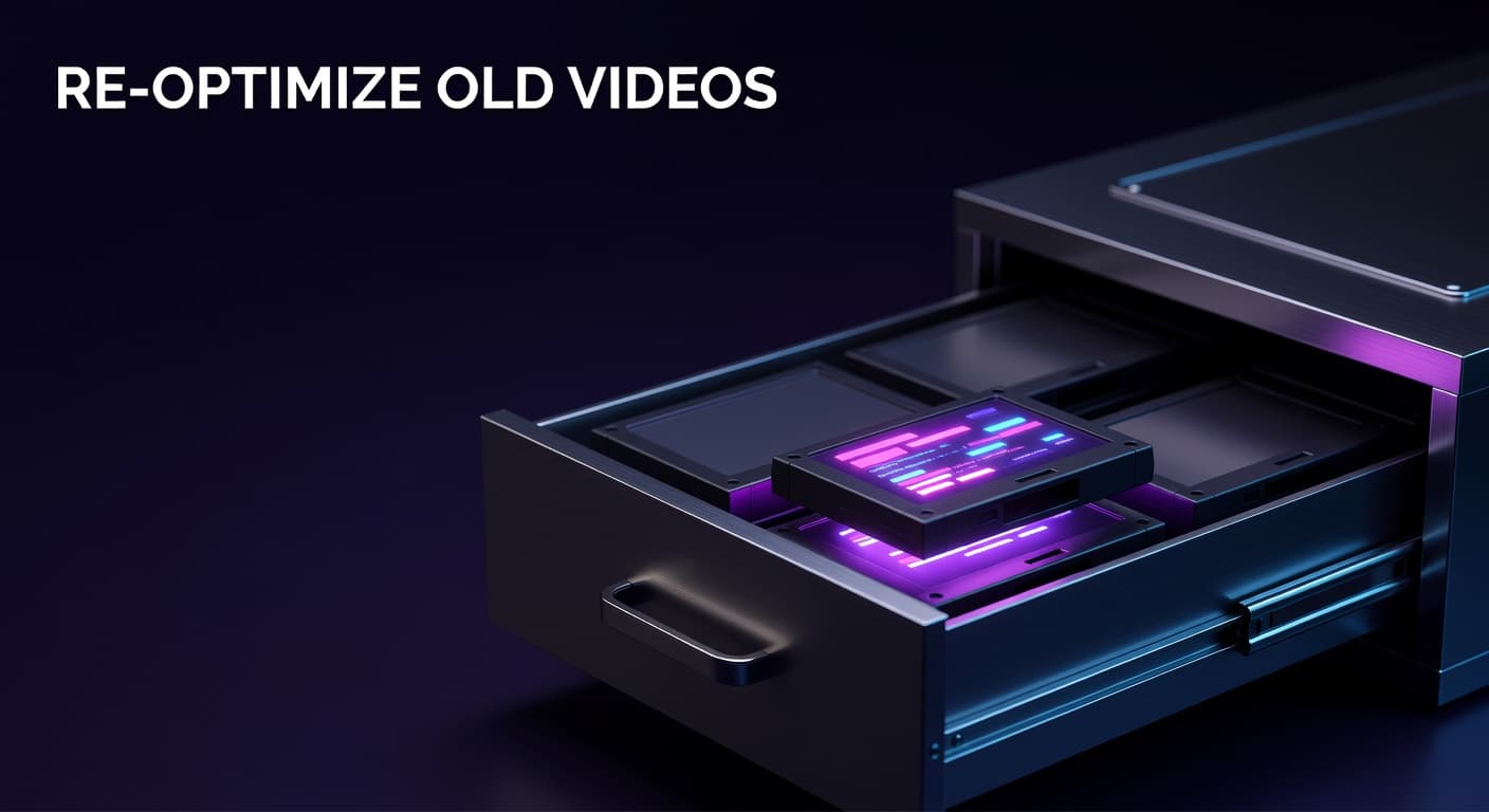 Dashboard showing old YouTube video metadata being updated with improved titles and descriptions for better SEO performance