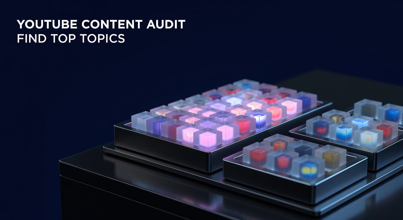 YouTube content audit dashboard showing video performance data sorted by topic and format with analytics charts
