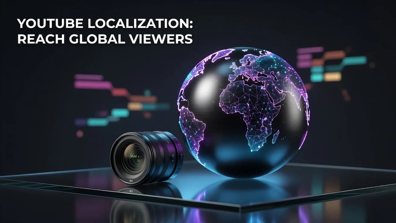 World map showing YouTube videos with translated titles and descriptions reaching international viewers across multiple regions