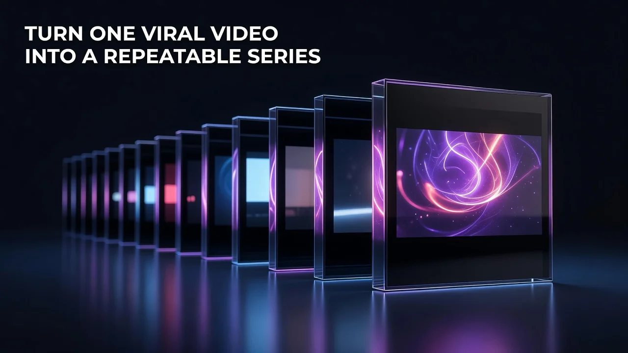 A creator mapping one viral video into a numbered repeatable YouTube series with connected episode thumbnails