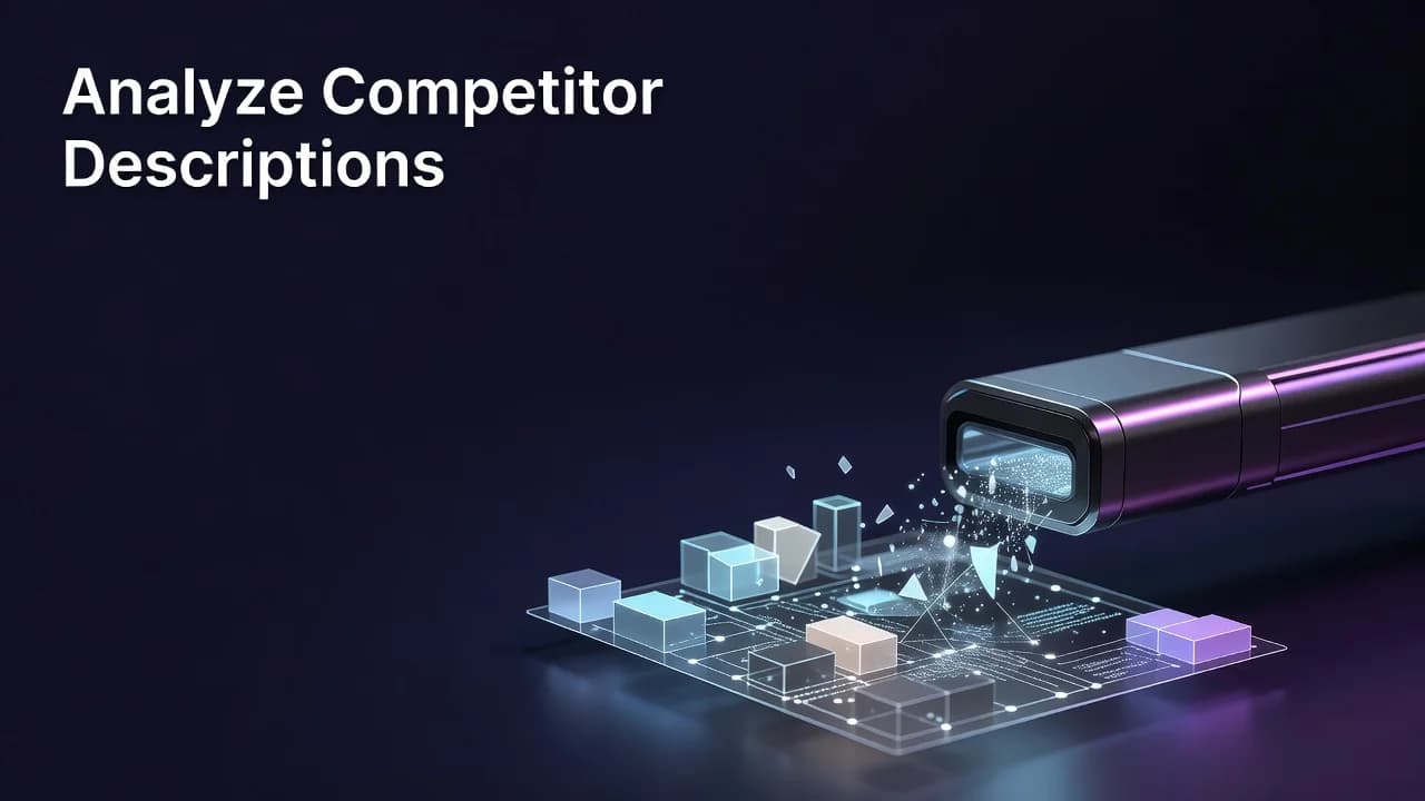 Creator comparing competitor YouTube video descriptions to identify search-ranking keywords and metadata patterns