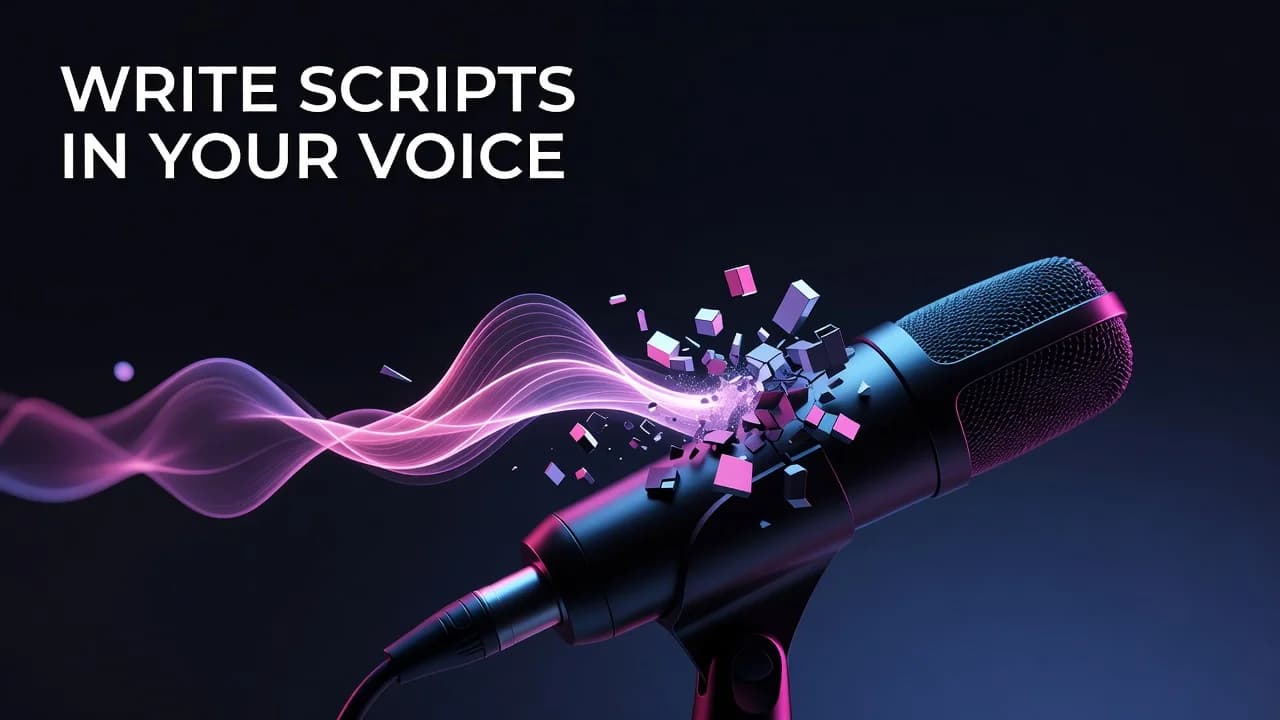 A creator speaking into a microphone while reading from a script on screen, illustrating how to write YouTube scripts in your own voice