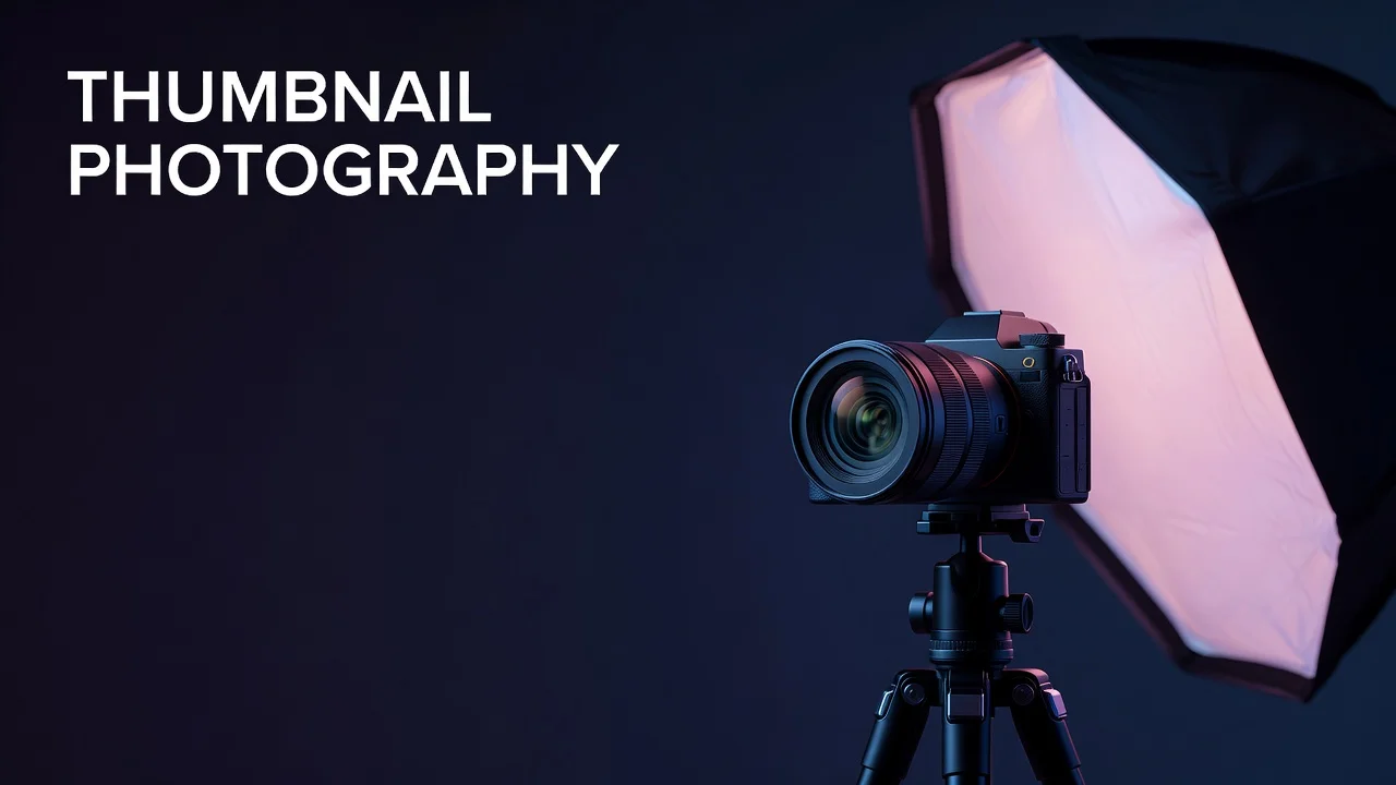 Creator shooting expressive portrait photos under studio lighting for use in YouTube thumbnails