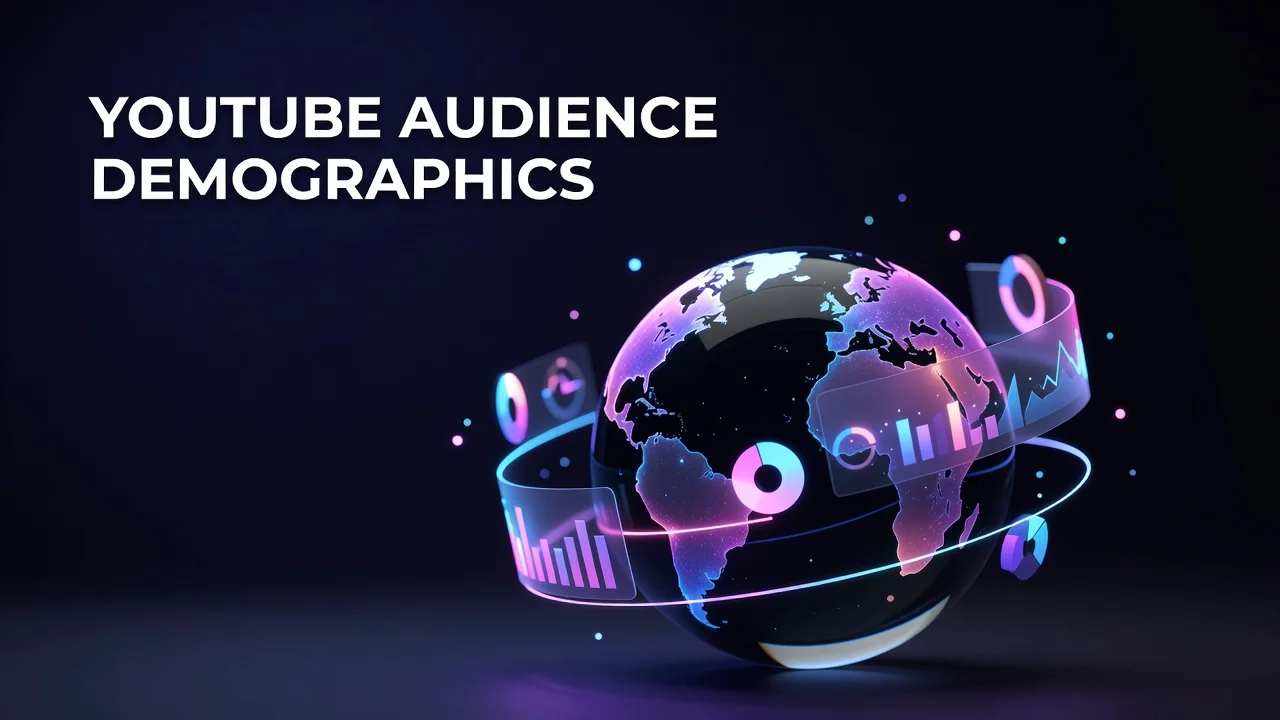 Creator reviewing YouTube audience demographics data showing age, gender and geography breakdowns