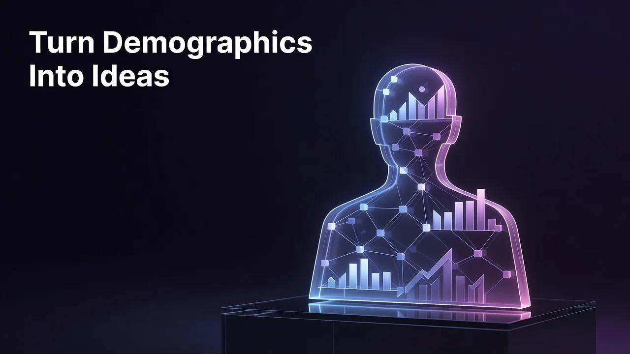 Creator reviewing YouTube audience demographics charts showing age, gender, and country breakdowns while planning video ideas