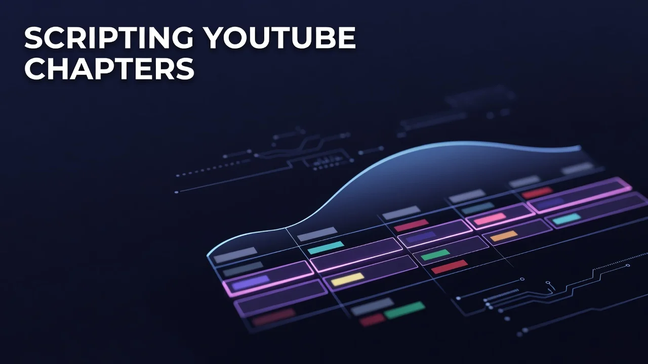 A video timeline divided into labeled chapter segments alongside an audience retention curve
