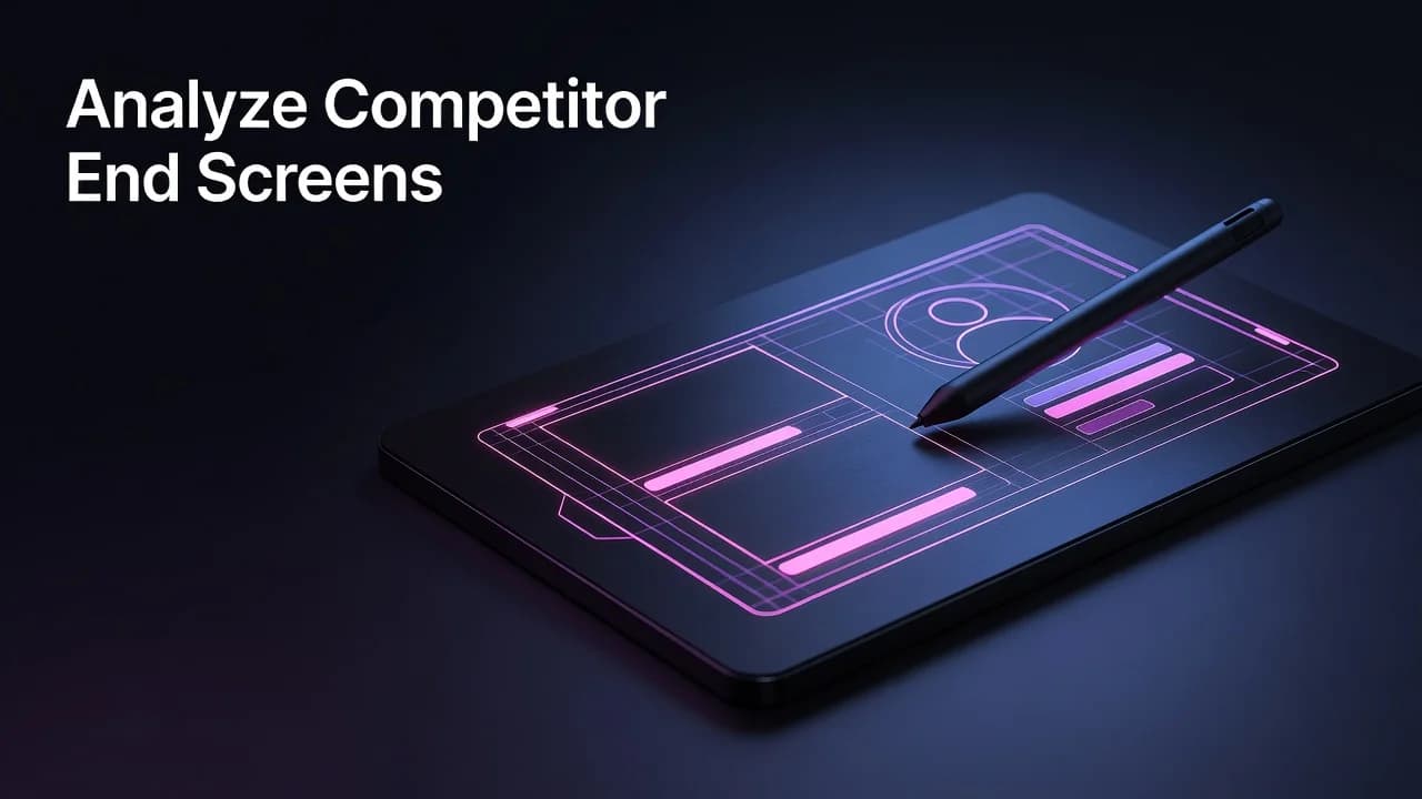 Creator reviewing competitor YouTube end screen layouts and outro structures on a laptop